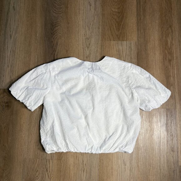 AYR The Puff Puff Blouse Bubble Hem white crinkle size XS cropped short sleeve - Picture 7 of 7